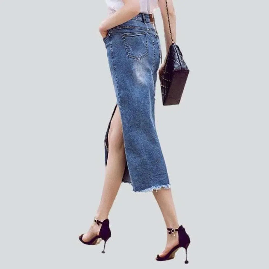 Pencil slit long jeans skirt