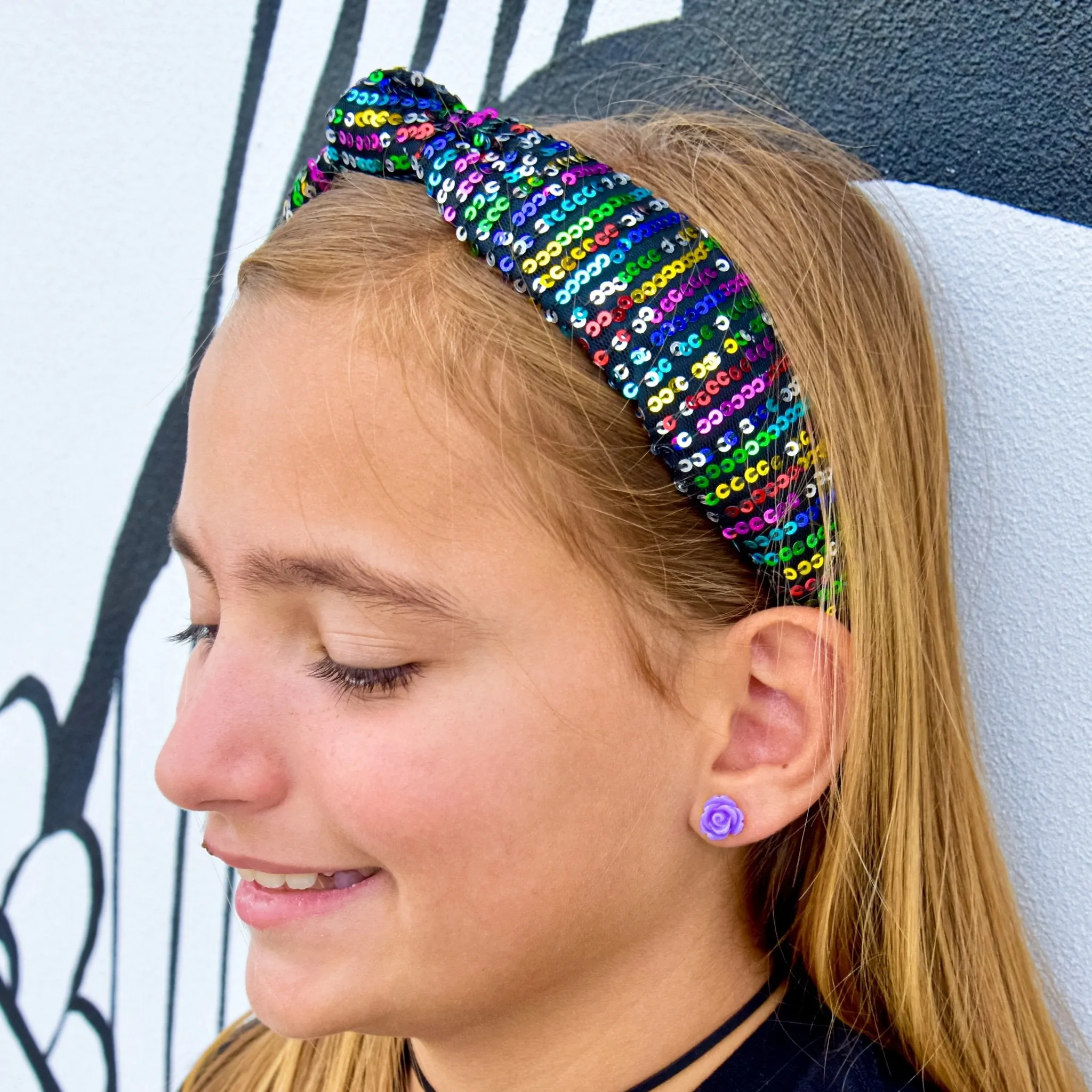 Rainbow Confetti Sequin Knot Headband