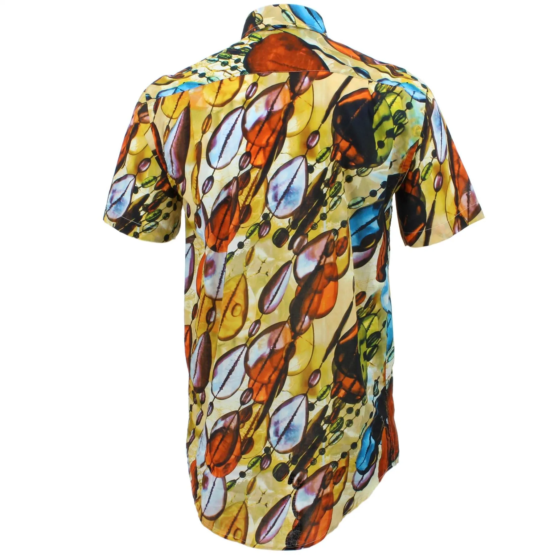 Regular Fit Short Sleeve Shirt - Yellow Blue & Red Glass Beads