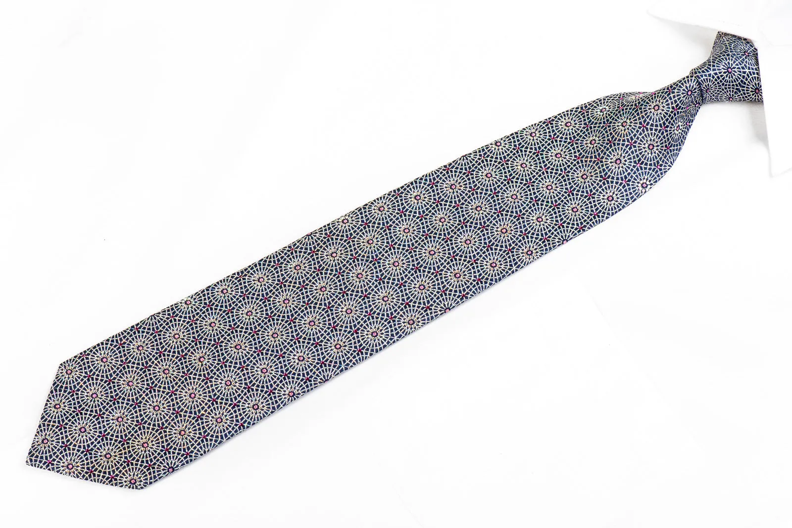 Rhinestone Necktie Silver Trellis on Navy