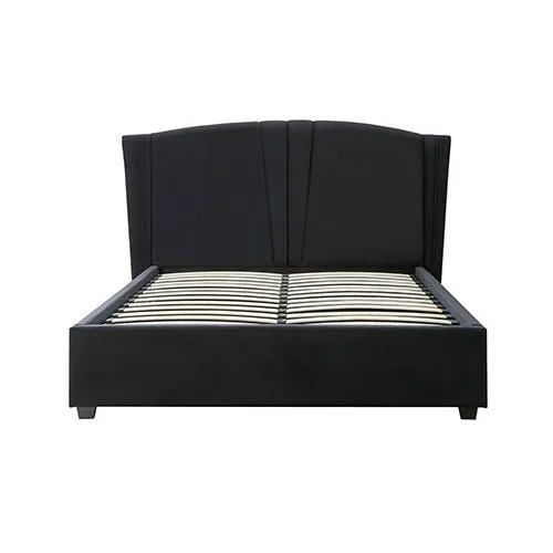 Roman Upholstered Double Bed with Gas Lift Storage - Black Velvet