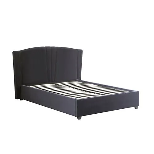 Roman Upholstered Double Bed with Gas Lift Storage - Black Velvet