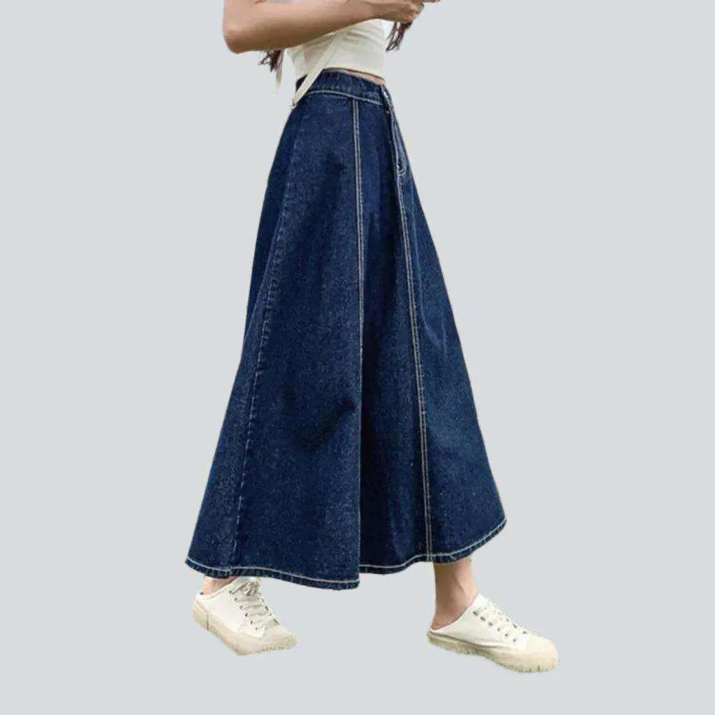 Stylish flared long denim skirt