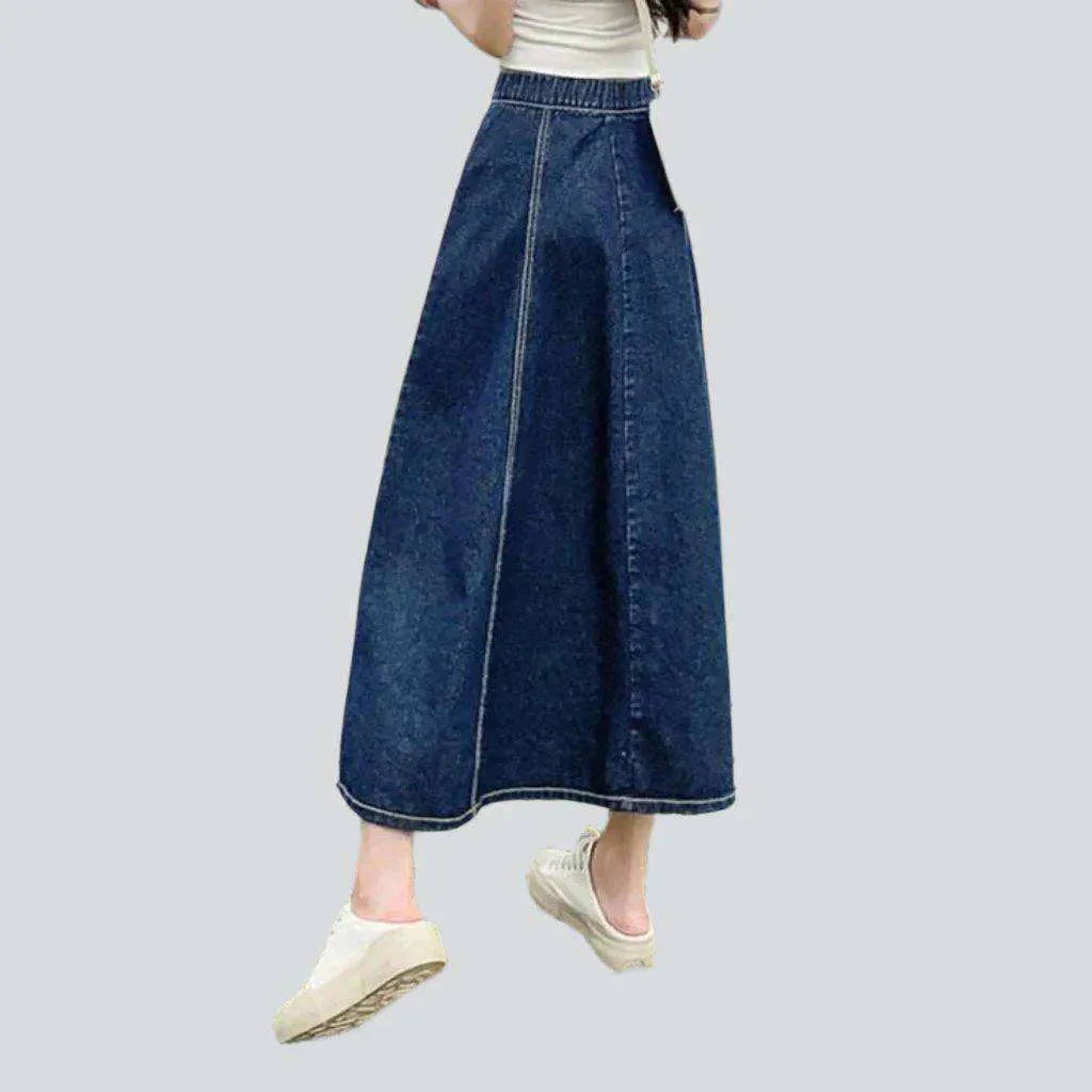 Stylish flared long denim skirt