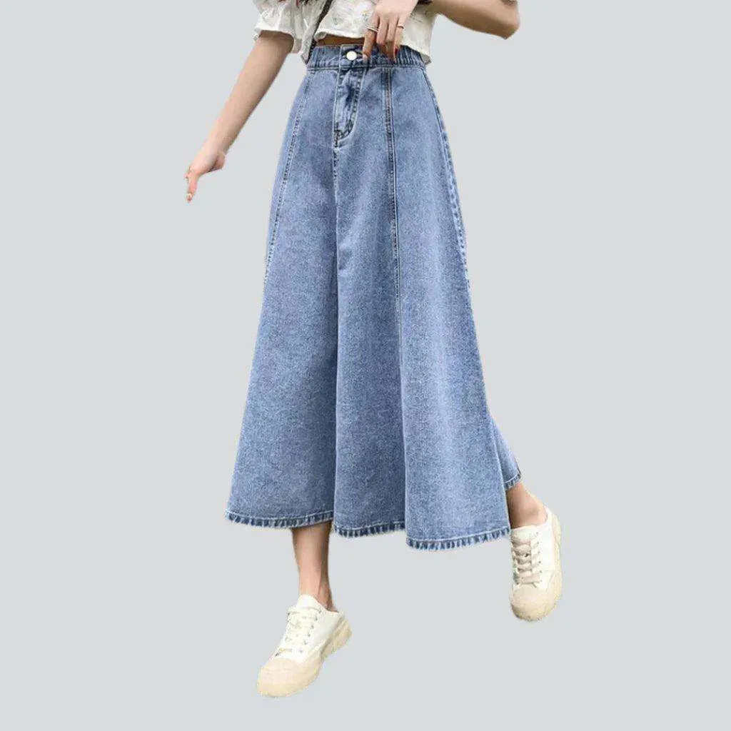 Stylish flared long denim skirt