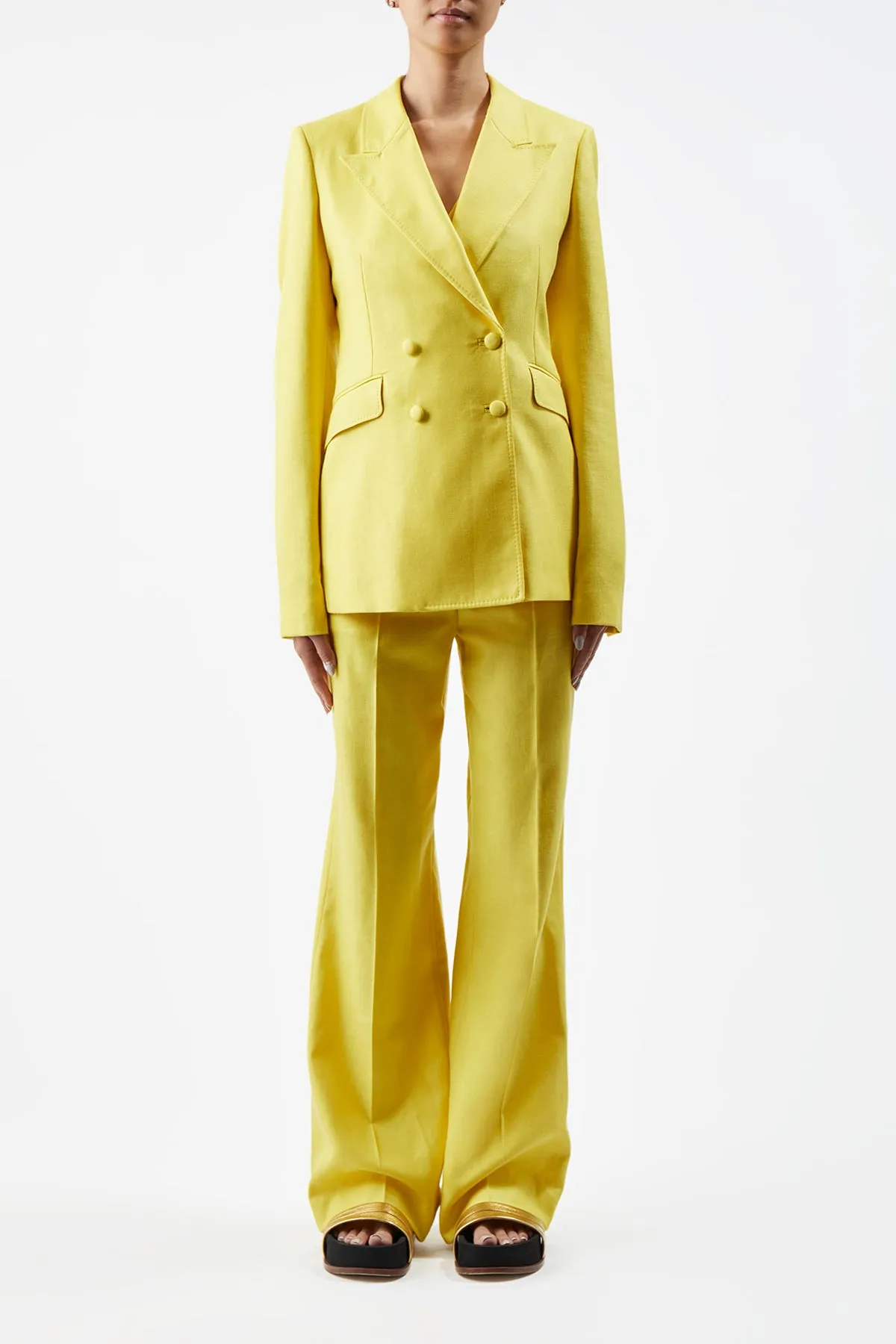 Vesta Pant in Cadmium Yellow Virgin Wool and Silk Linen Twill