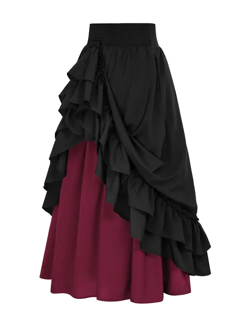 Victorian Dual Layer Ruffled Hem Back Adjustable Skirt