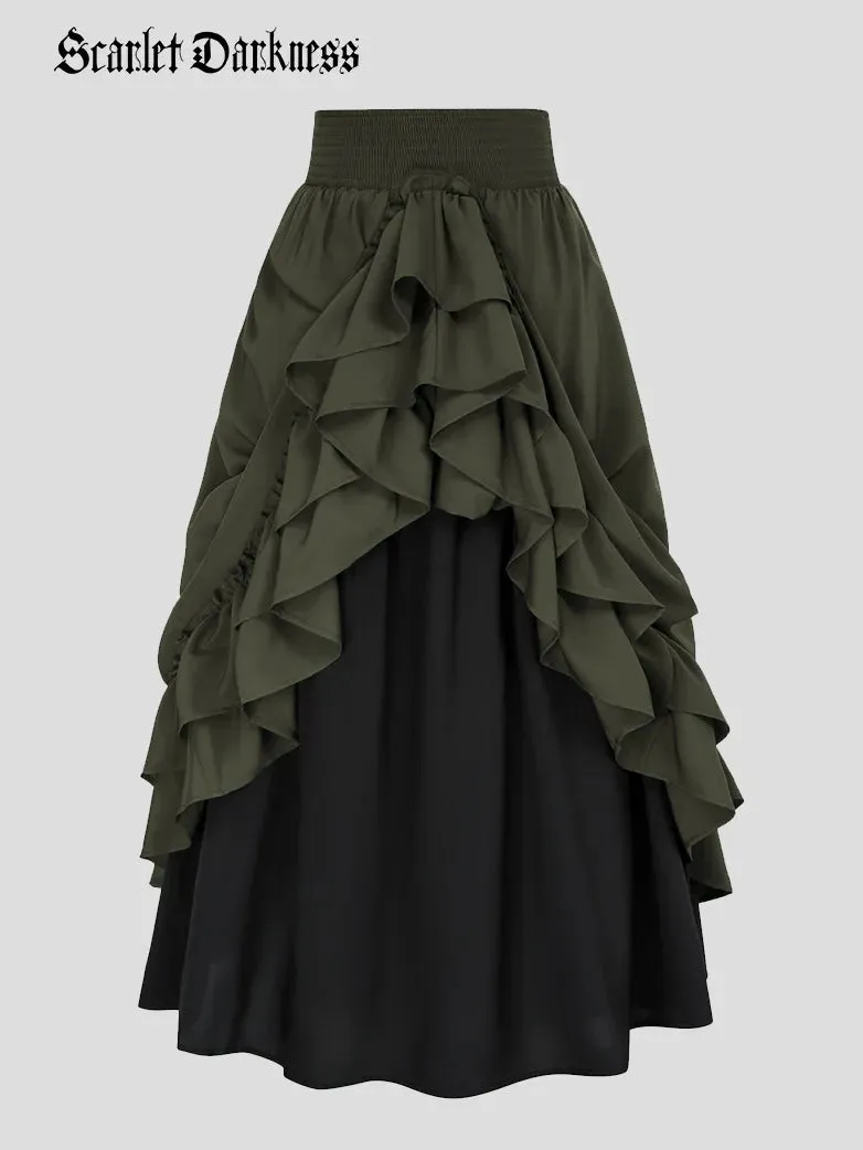 Victorian Dual Layer Ruffled Hem Back Adjustable Skirt