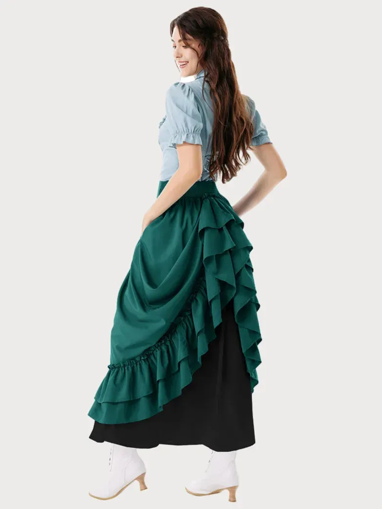 Victorian Dual Layer Ruffled Hem Back Adjustable Skirt