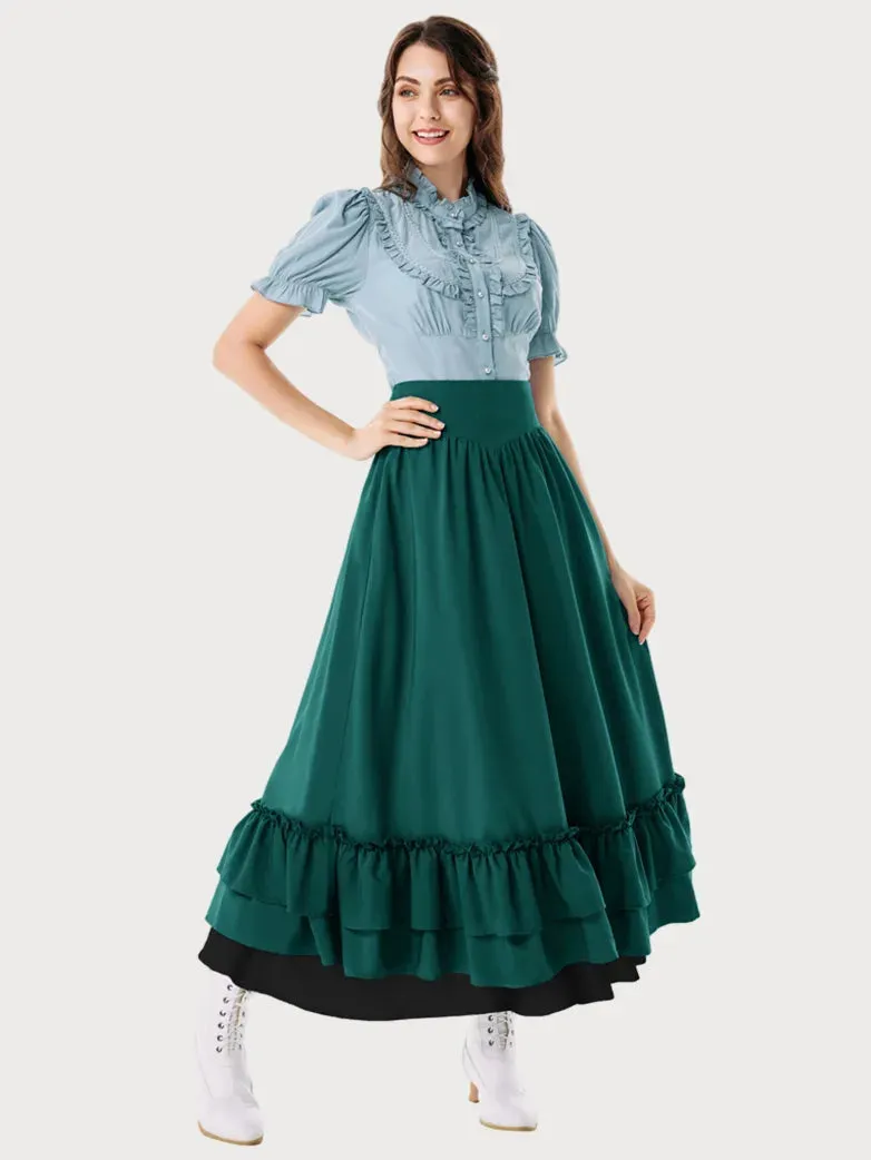 Victorian Dual Layer Ruffled Hem Back Adjustable Skirt