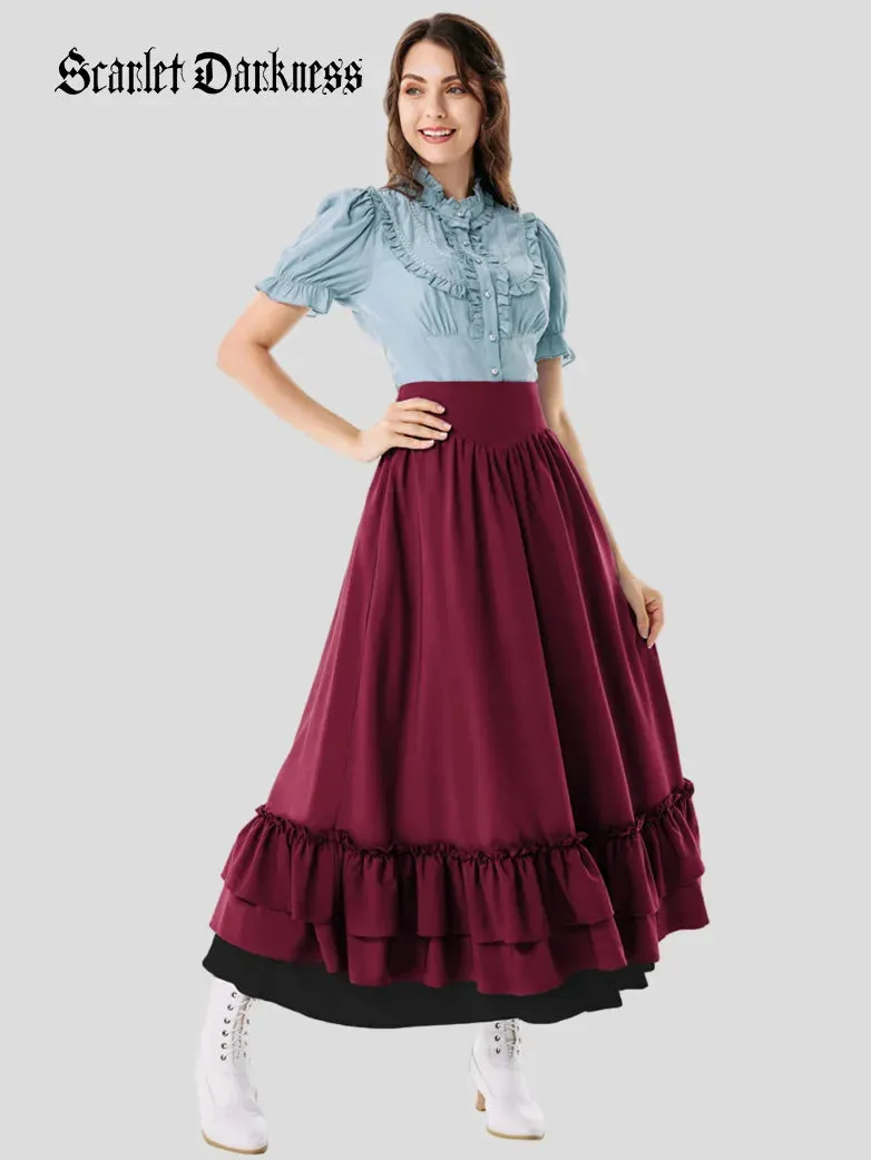 Victorian Dual Layer Ruffled Hem Back Adjustable Skirt