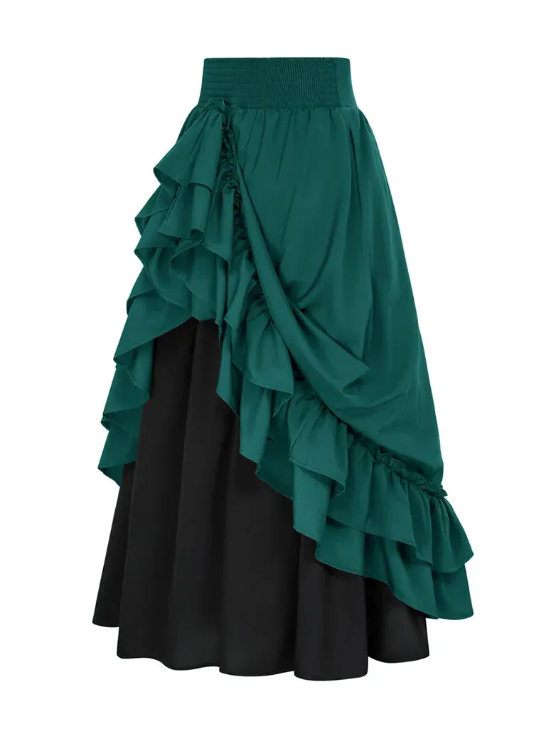 Victorian Dual Layer Ruffled Hem Back Adjustable Skirt