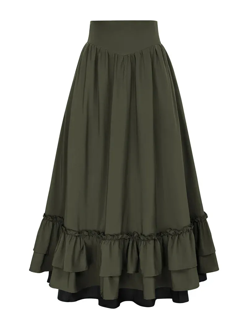 Victorian Dual Layer Ruffled Hem Back Adjustable Skirt