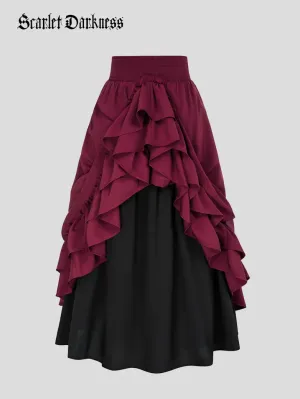 Victorian Dual Layer Ruffled Hem Back Adjustable Skirt