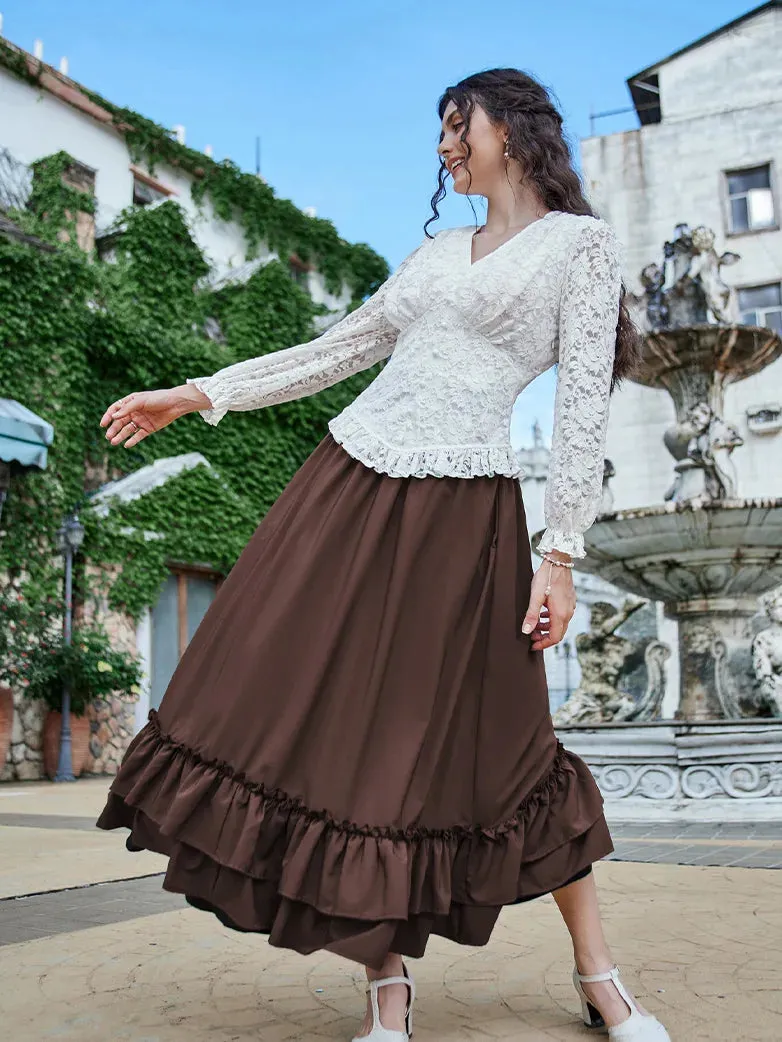 Victorian Dual Layer Ruffled Hem Back Adjustable Skirt