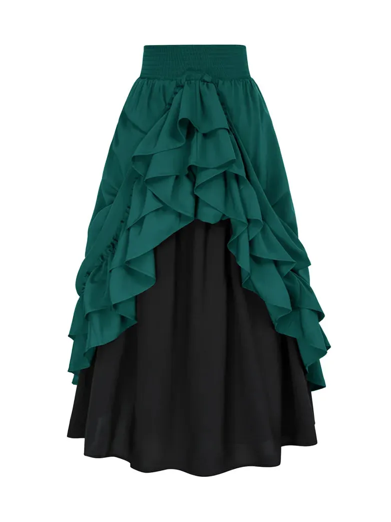 Victorian Dual Layer Ruffled Hem Back Adjustable Skirt