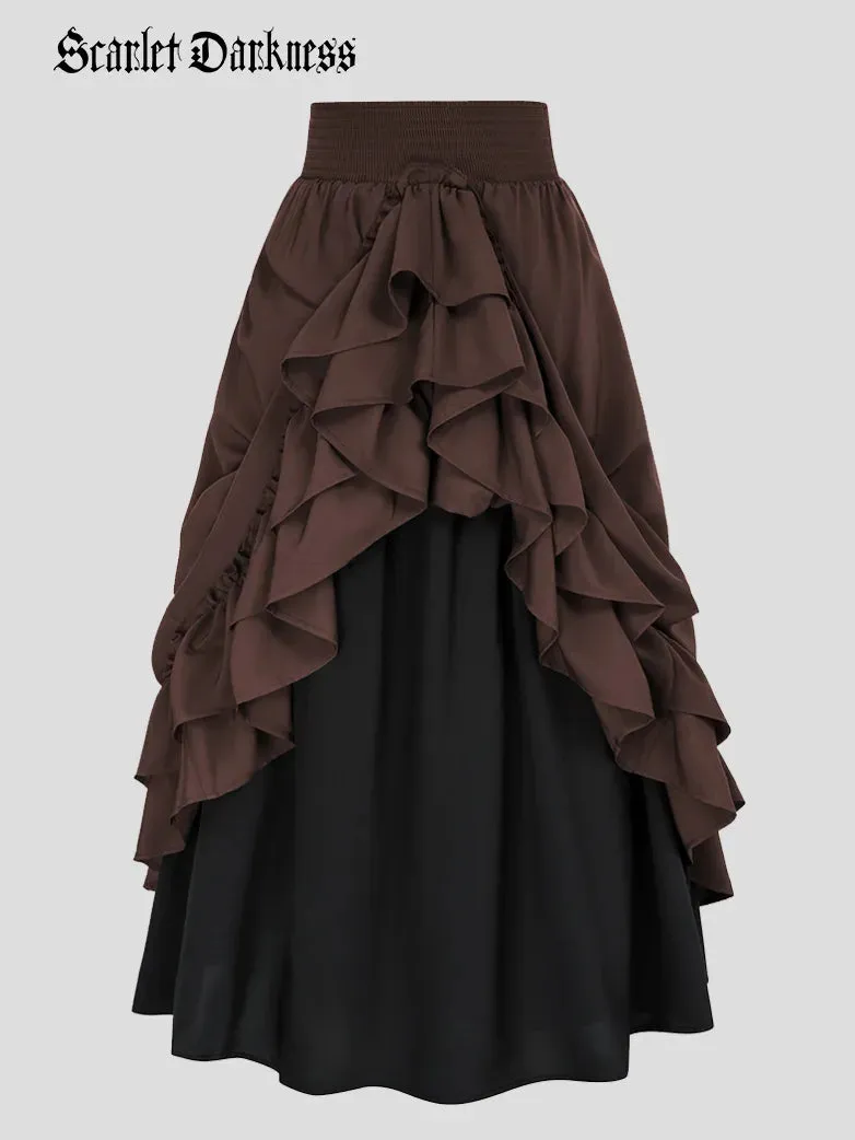 Victorian Dual Layer Ruffled Hem Back Adjustable Skirt