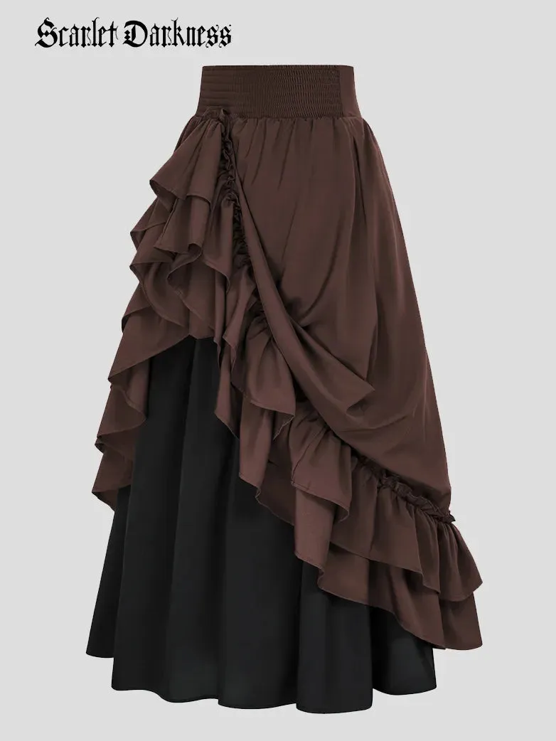 Victorian Dual Layer Ruffled Hem Back Adjustable Skirt