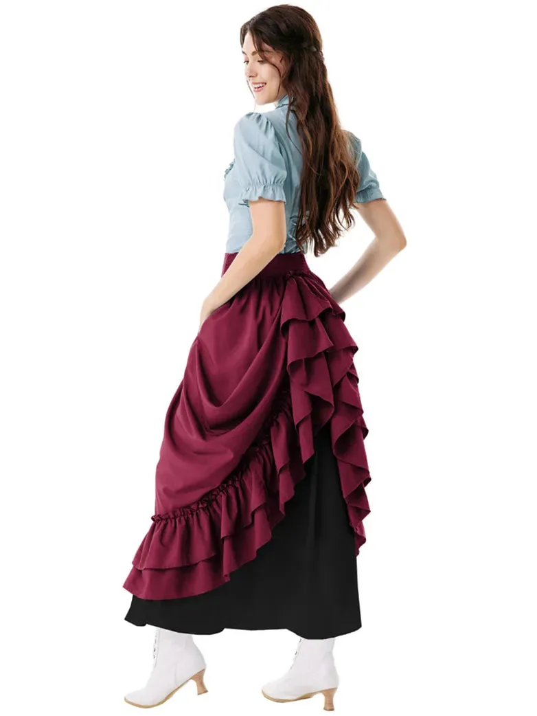 Victorian Dual Layer Ruffled Hem Back Adjustable Skirt