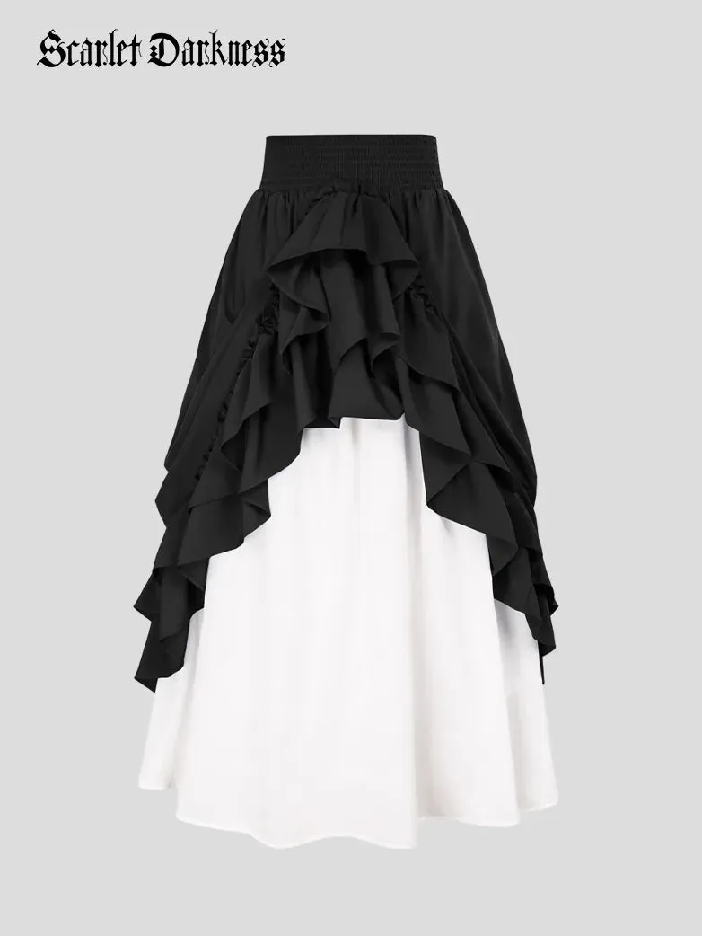 Victorian Dual Layer Ruffled Hem Back Adjustable Skirt