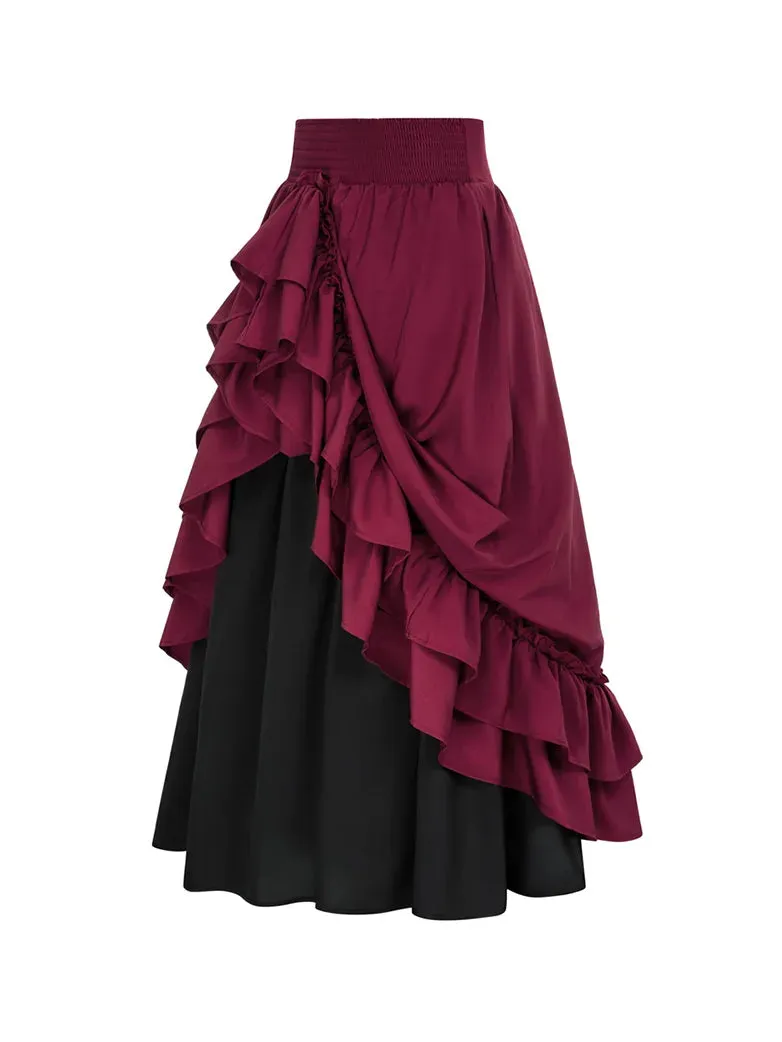 Victorian Dual Layer Ruffled Hem Back Adjustable Skirt