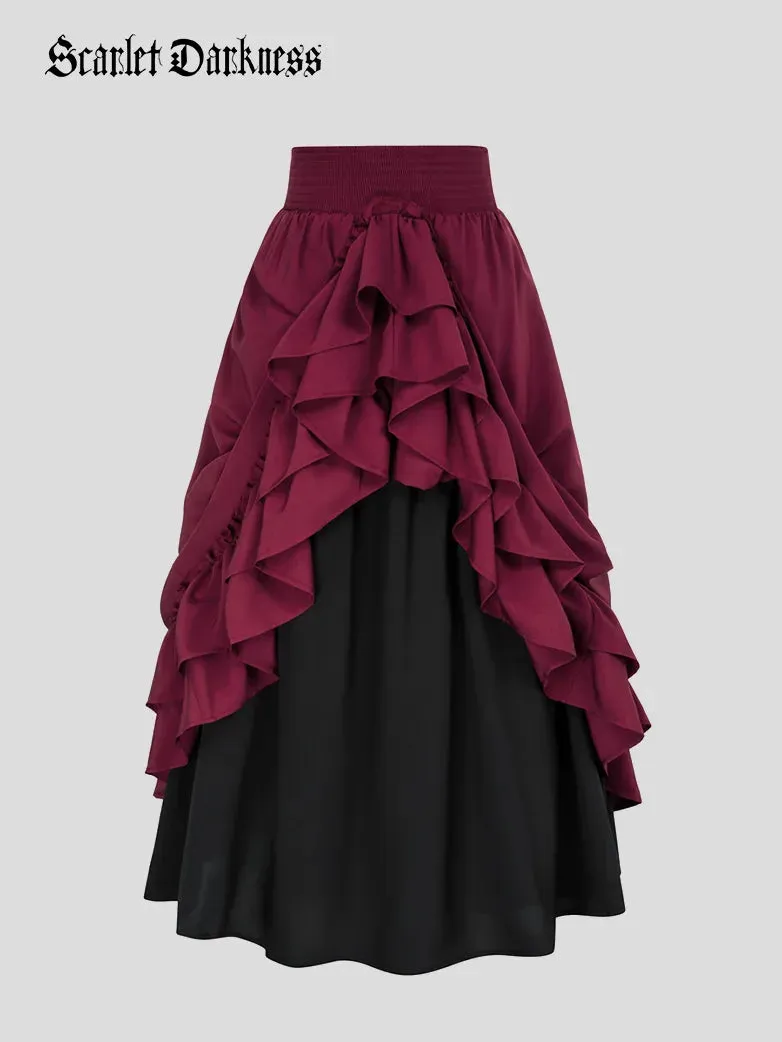 Victorian Dual Layer Ruffled Hem Back Adjustable Skirt