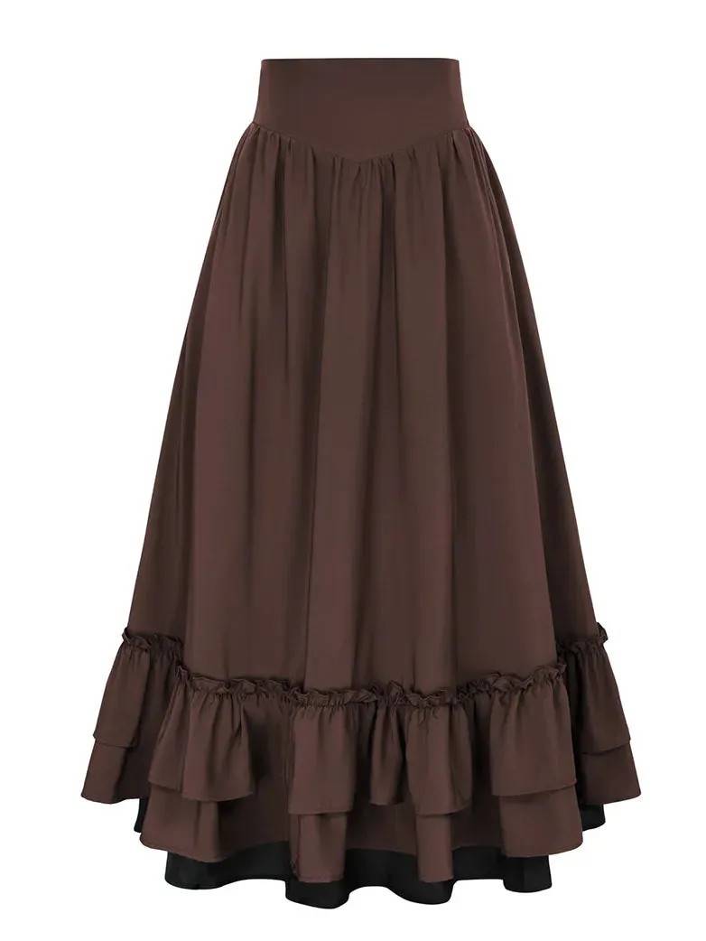 Victorian Dual Layer Ruffled Hem Back Adjustable Skirt