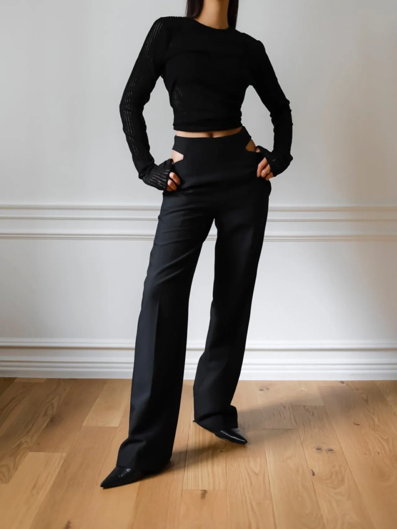 WAIST SPLIT DETAIL FLARED TROUSERS