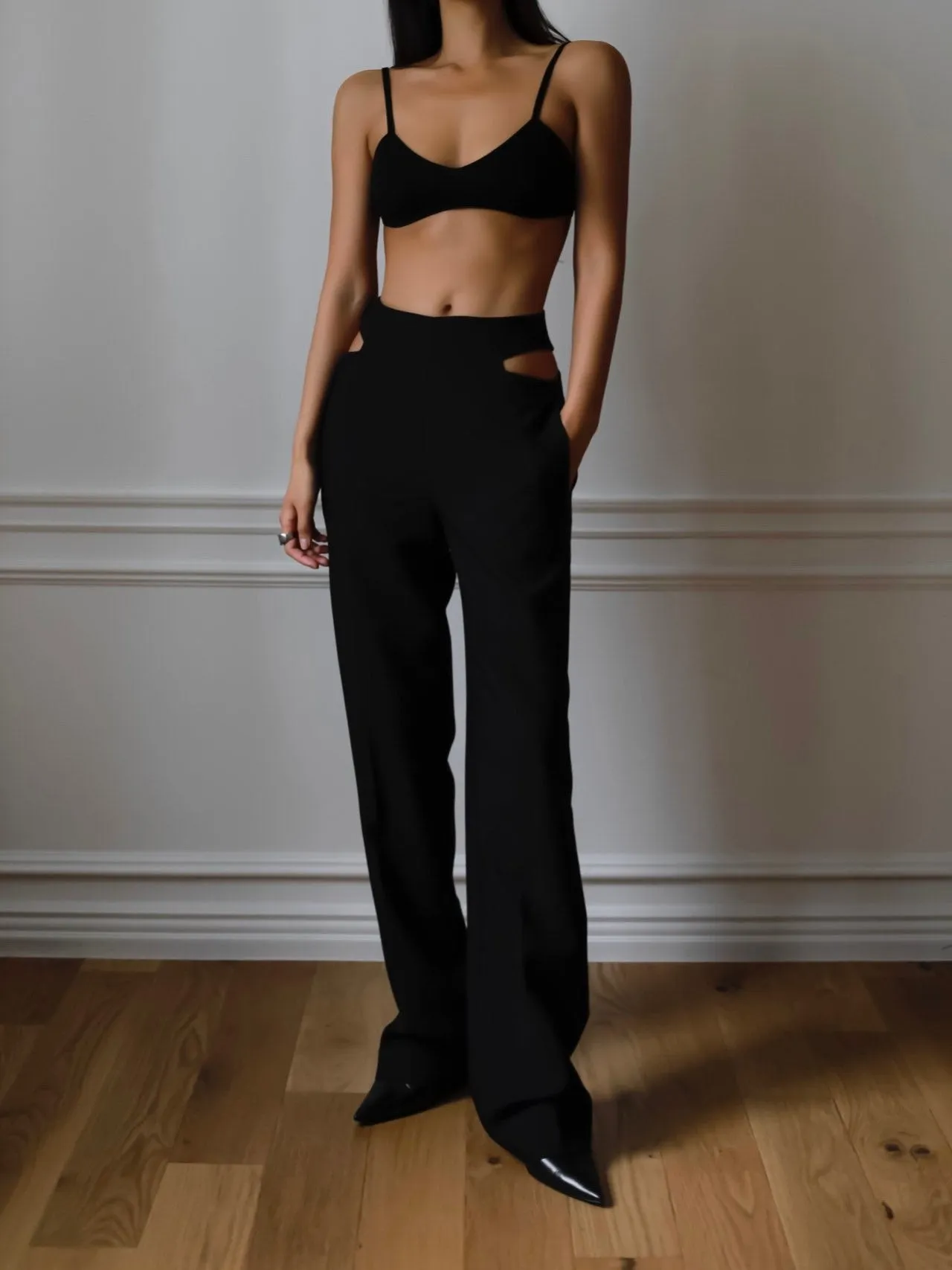 WAIST SPLIT DETAIL FLARED TROUSERS