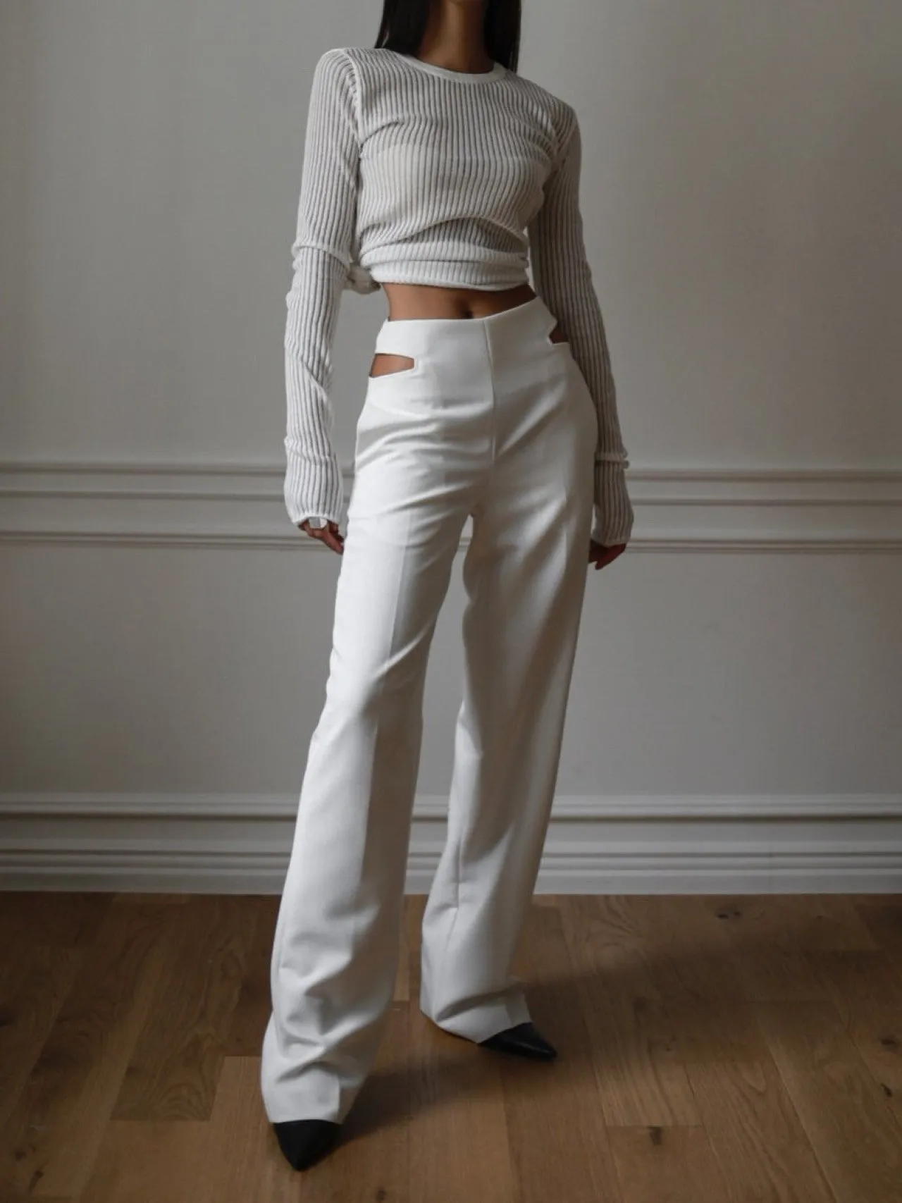 WAIST SPLIT DETAIL FLARED TROUSERS