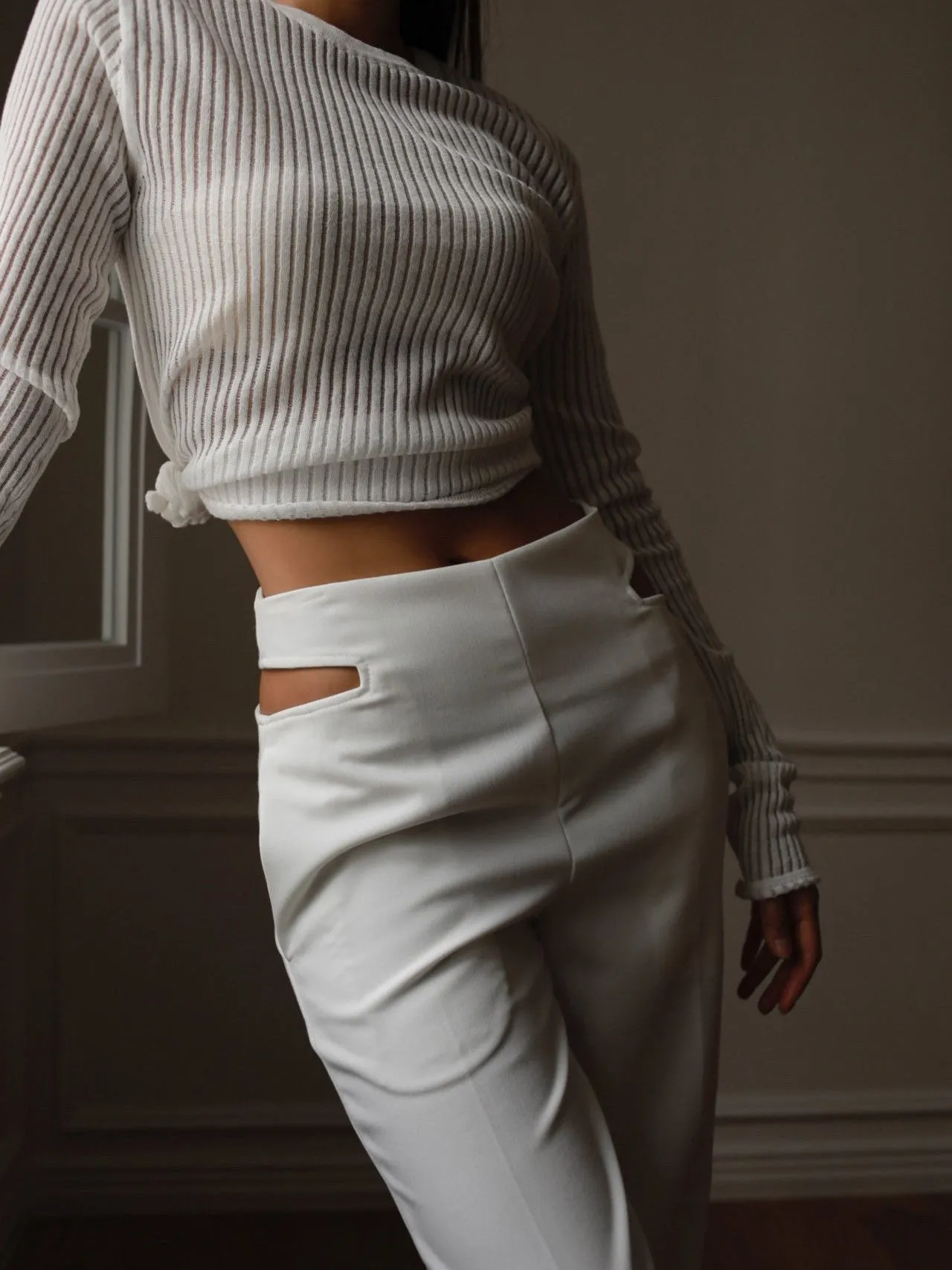 WAIST SPLIT DETAIL FLARED TROUSERS