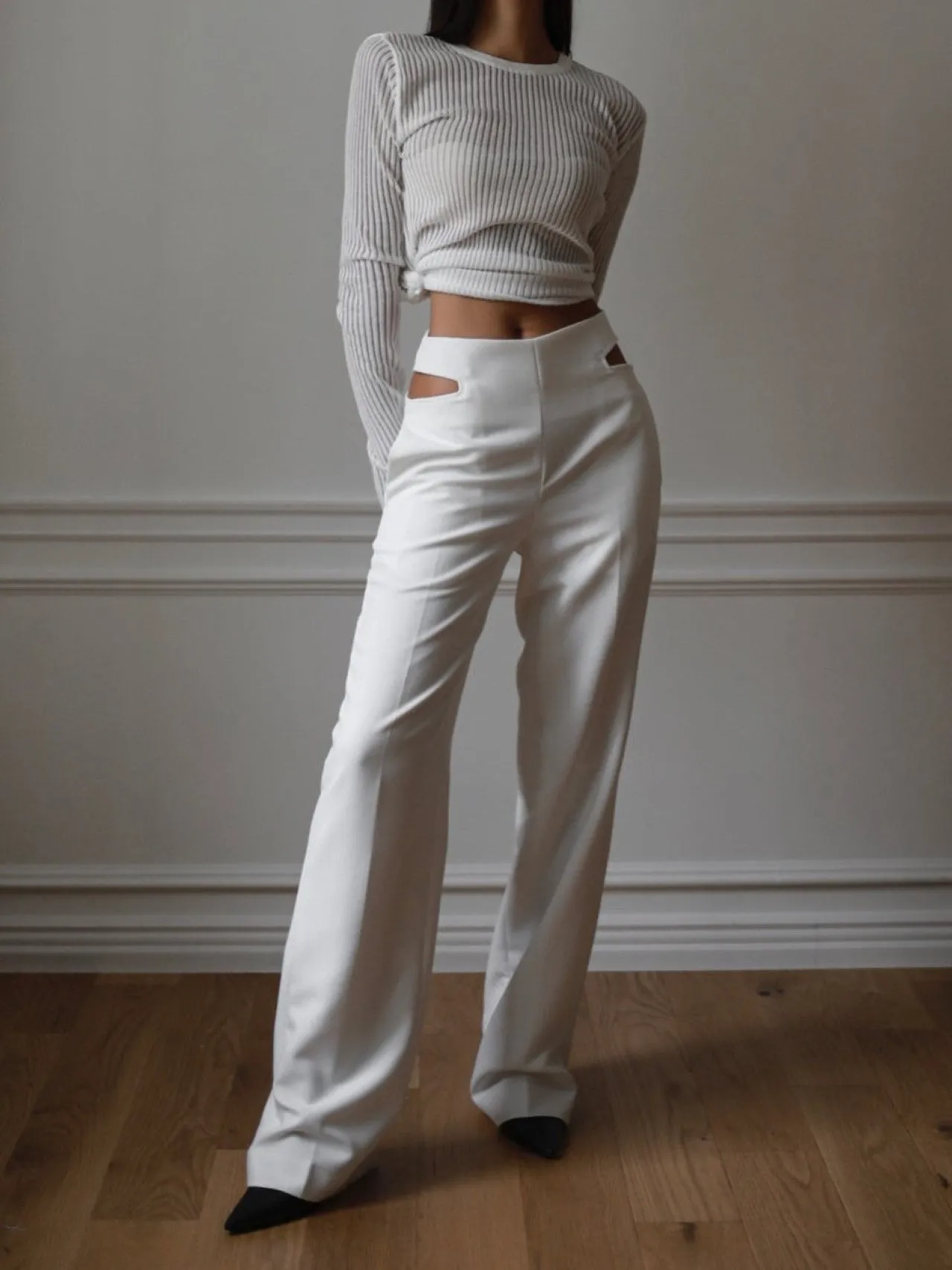 WAIST SPLIT DETAIL FLARED TROUSERS