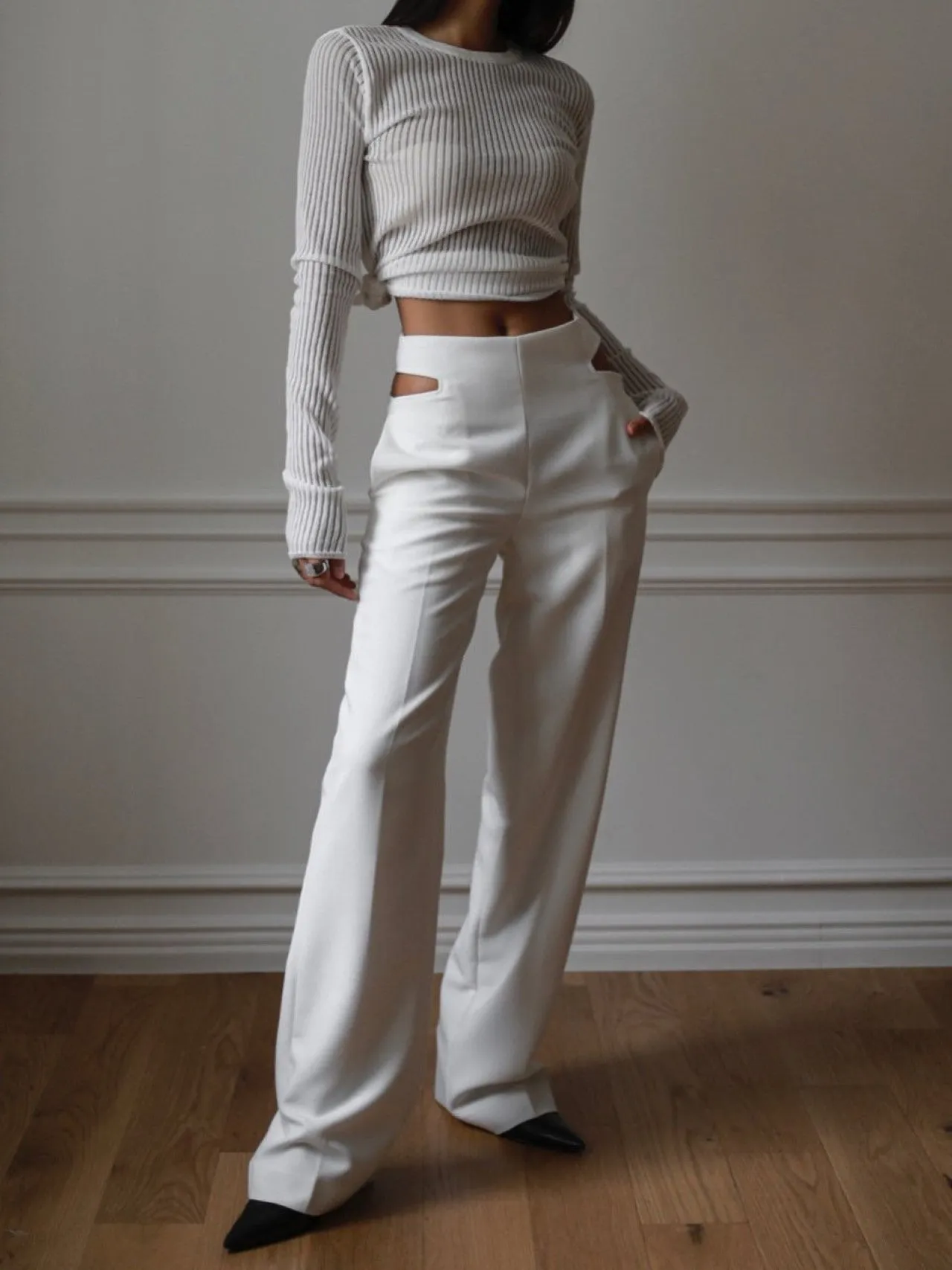 WAIST SPLIT DETAIL FLARED TROUSERS