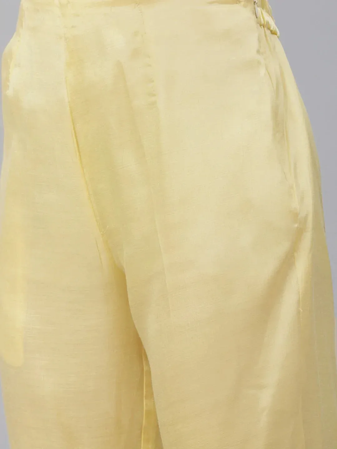 Women Yellow Embroidered Regular Sequinned Kurta With Trousers & Dupatta