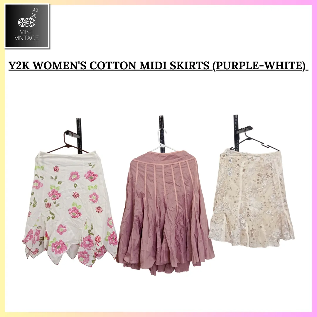 Y2K WOMEN'S COTTON MIDI SKIRTS (PINK & WHITE) - 11 PCS