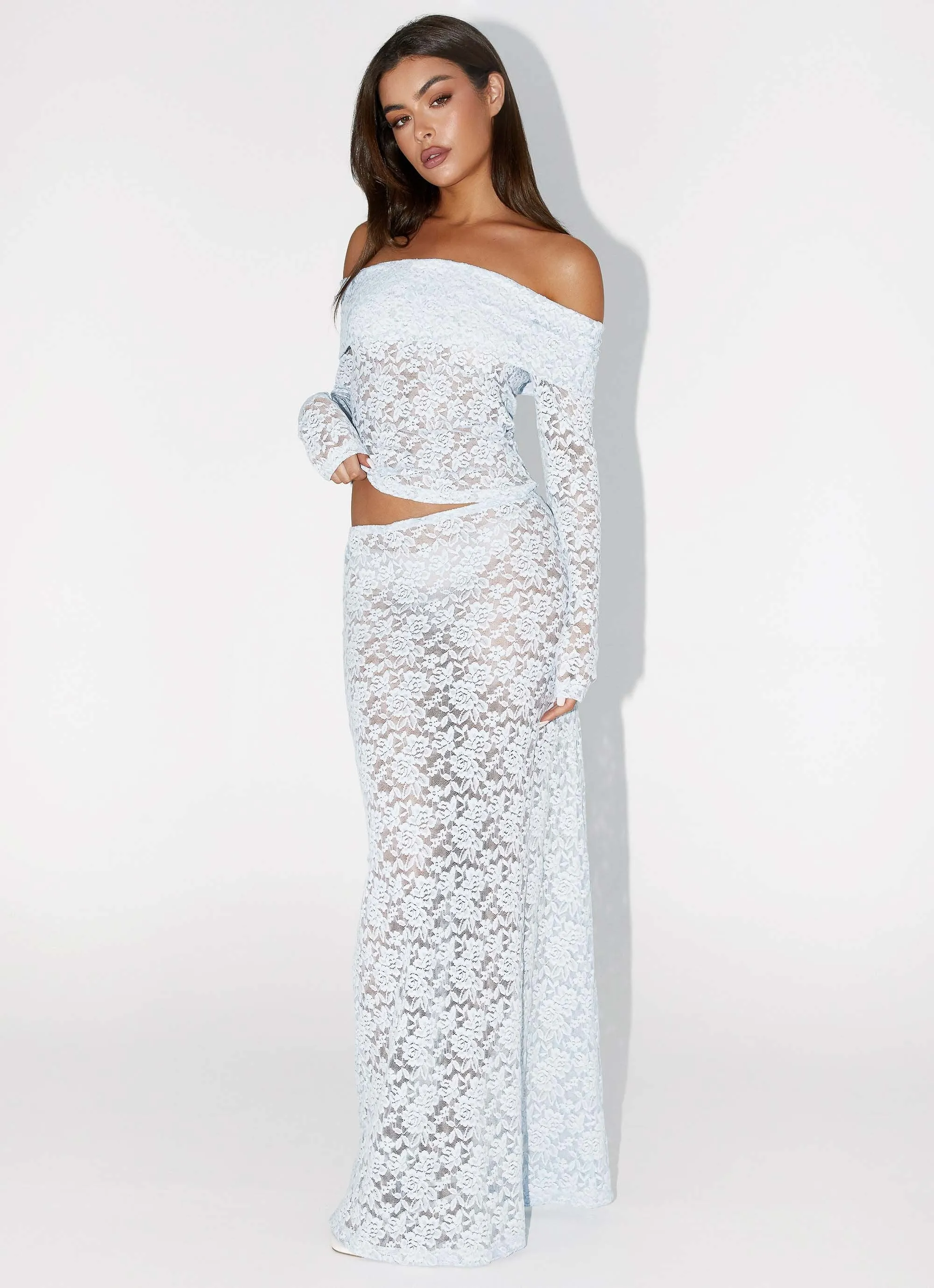 Zephyra Lace Maxi Skirt - Blue Cloud