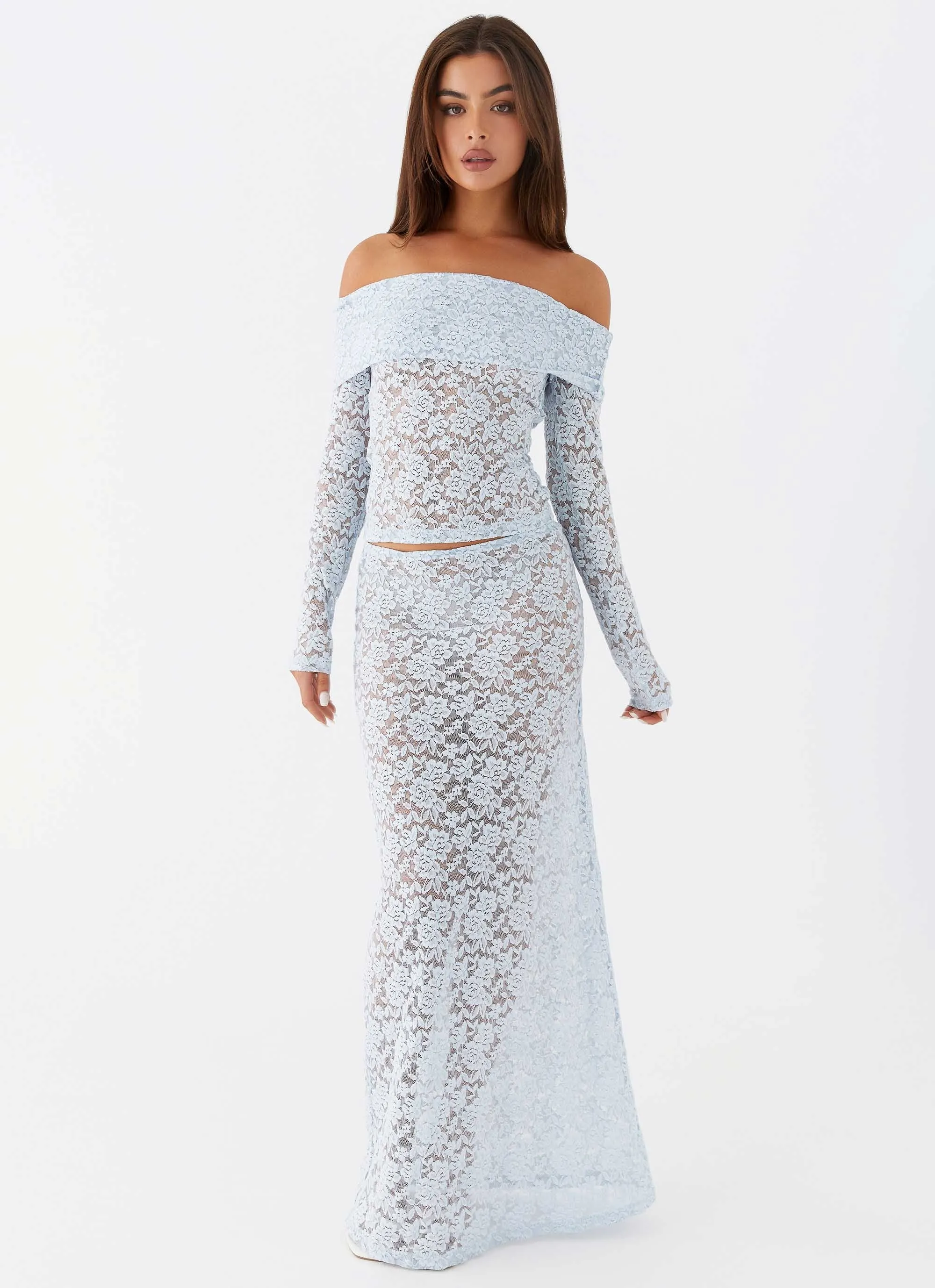 Zephyra Lace Maxi Skirt - Blue Cloud