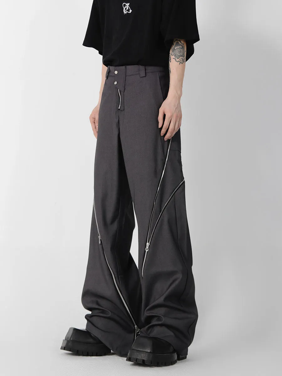 Zippered Slit Flared Trousers