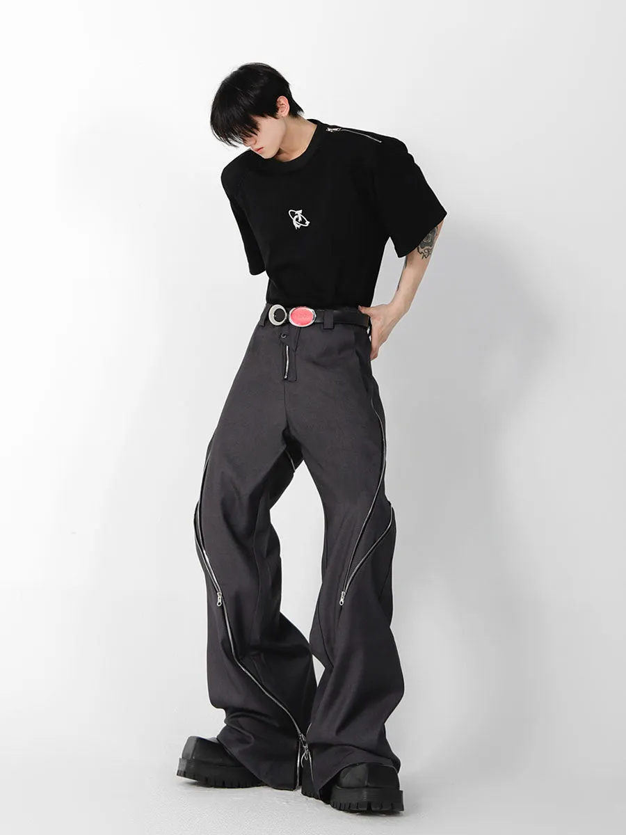 Zippered Slit Flared Trousers